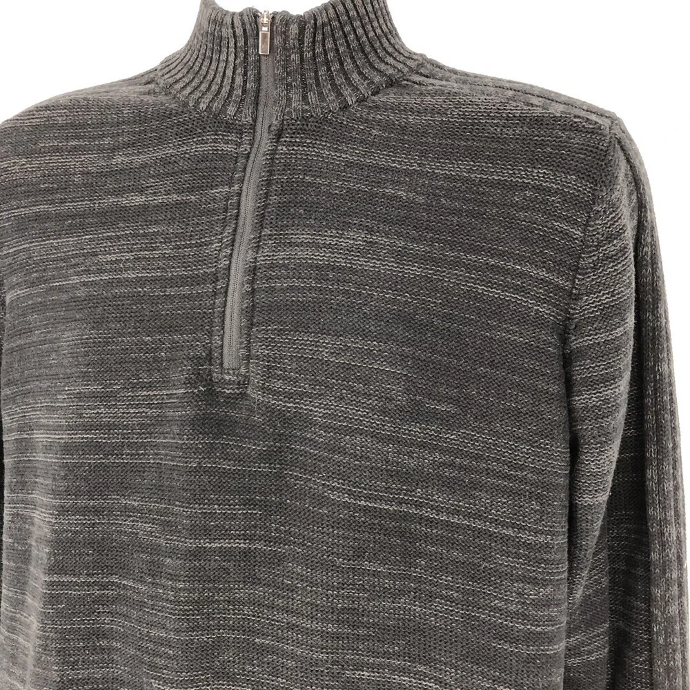 Columbia Men's 1/4 Zip Pop Over Cotton Grey Black Knit Sweater Size Medium